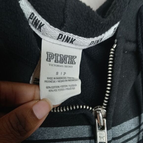 PINK VS Black and Gray Spell Out Hoodie Jacket - Picture 4 of 5